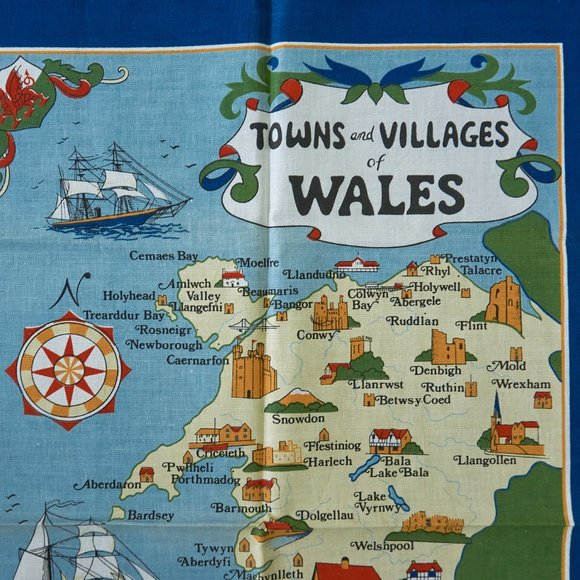 Vintage Clive Mayor Towns Villages of Wales Bristol Channel Tea Towel - Picture 2 of 6
